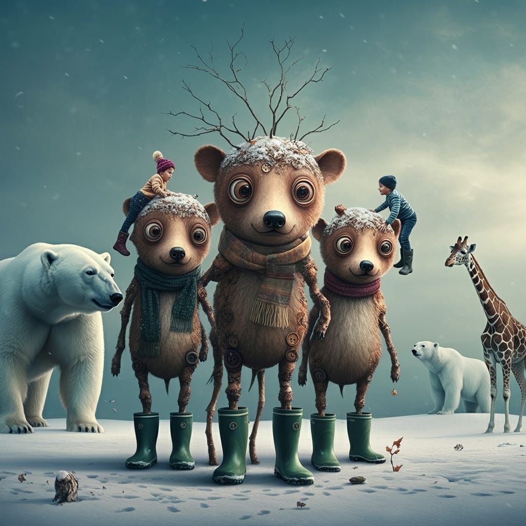 Surreal Photorealistic Painting of Whimsical Creatures in a...