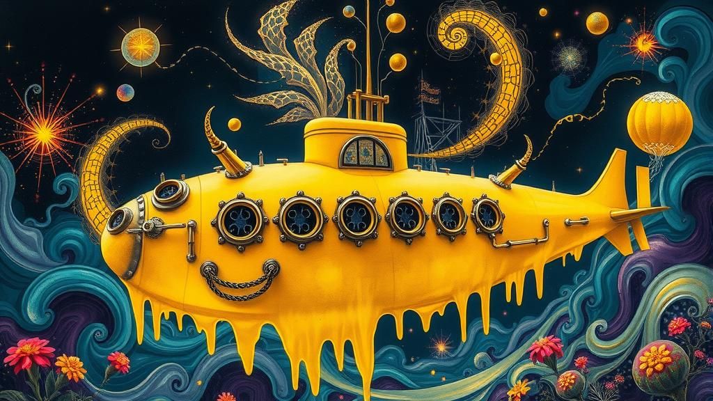 Dreamlike Yellow Submarine in Surreal Landscape