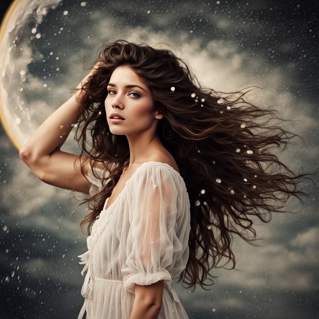 Woman with Jupiter Drops: Cosmic Portrait