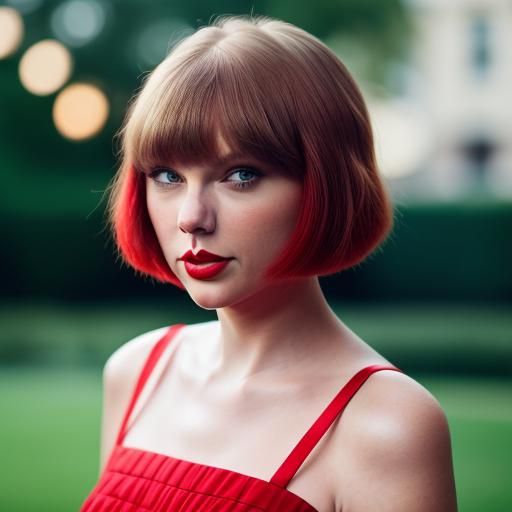 Taylor Swift Portrait with Red Hair and Dress