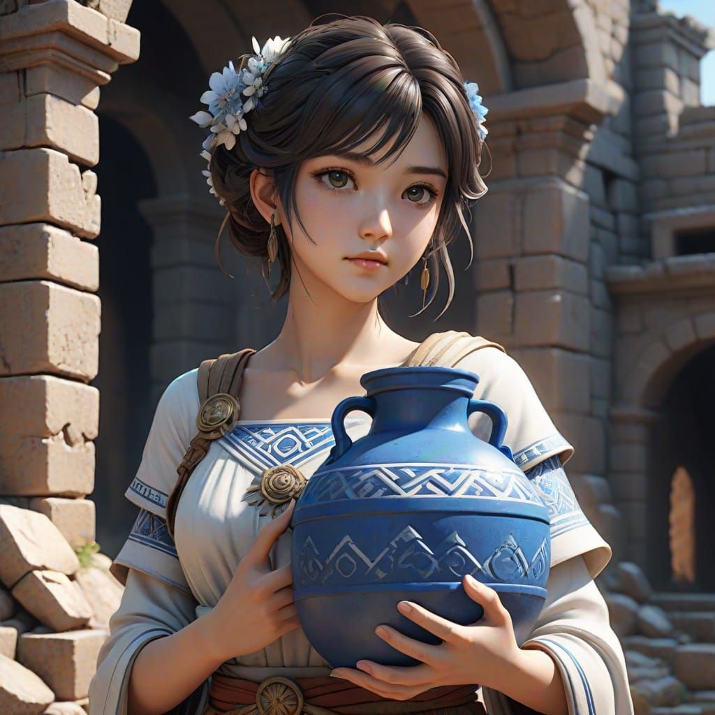 Ancient Greek Woman in Traditional Attire, Hyper-Realistic 3...