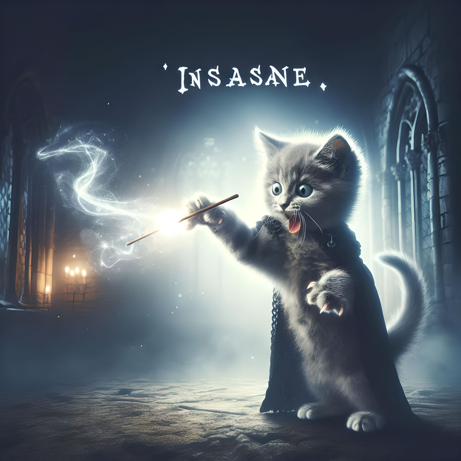 Enchanting Kitten Casting Magic Spell in Castle