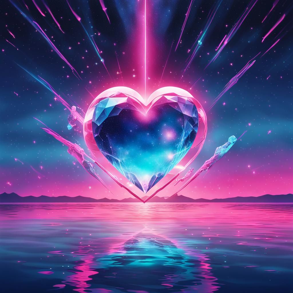 Crystal Heart in Synthwave Neon Retro Style