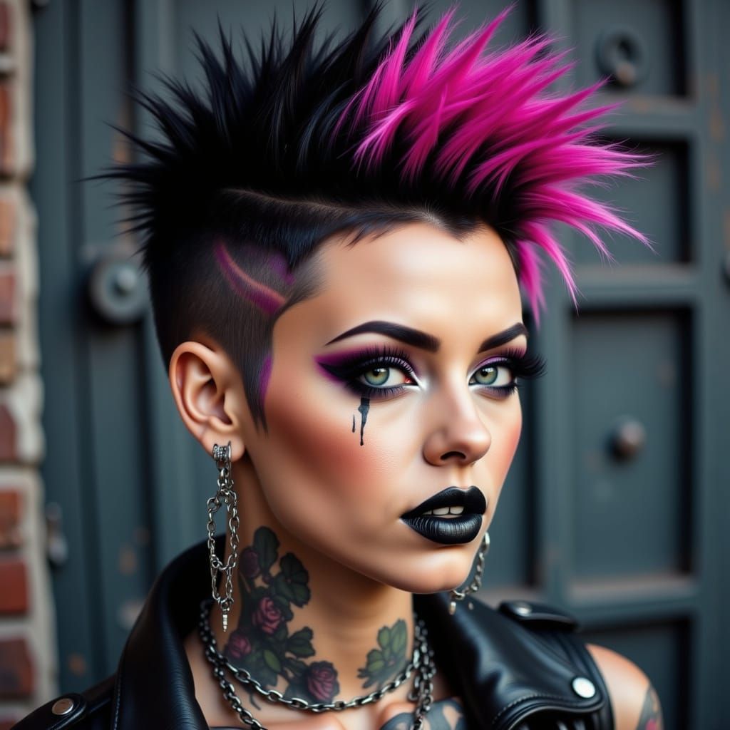 Punk Woman Portrait with Vibrant Hair and Fierce Style