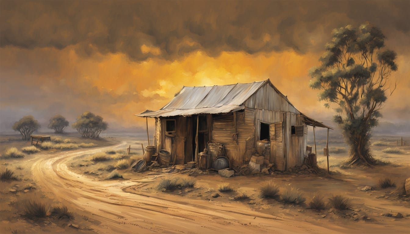 Abandoned Outback Shanty in Warm Golden Light