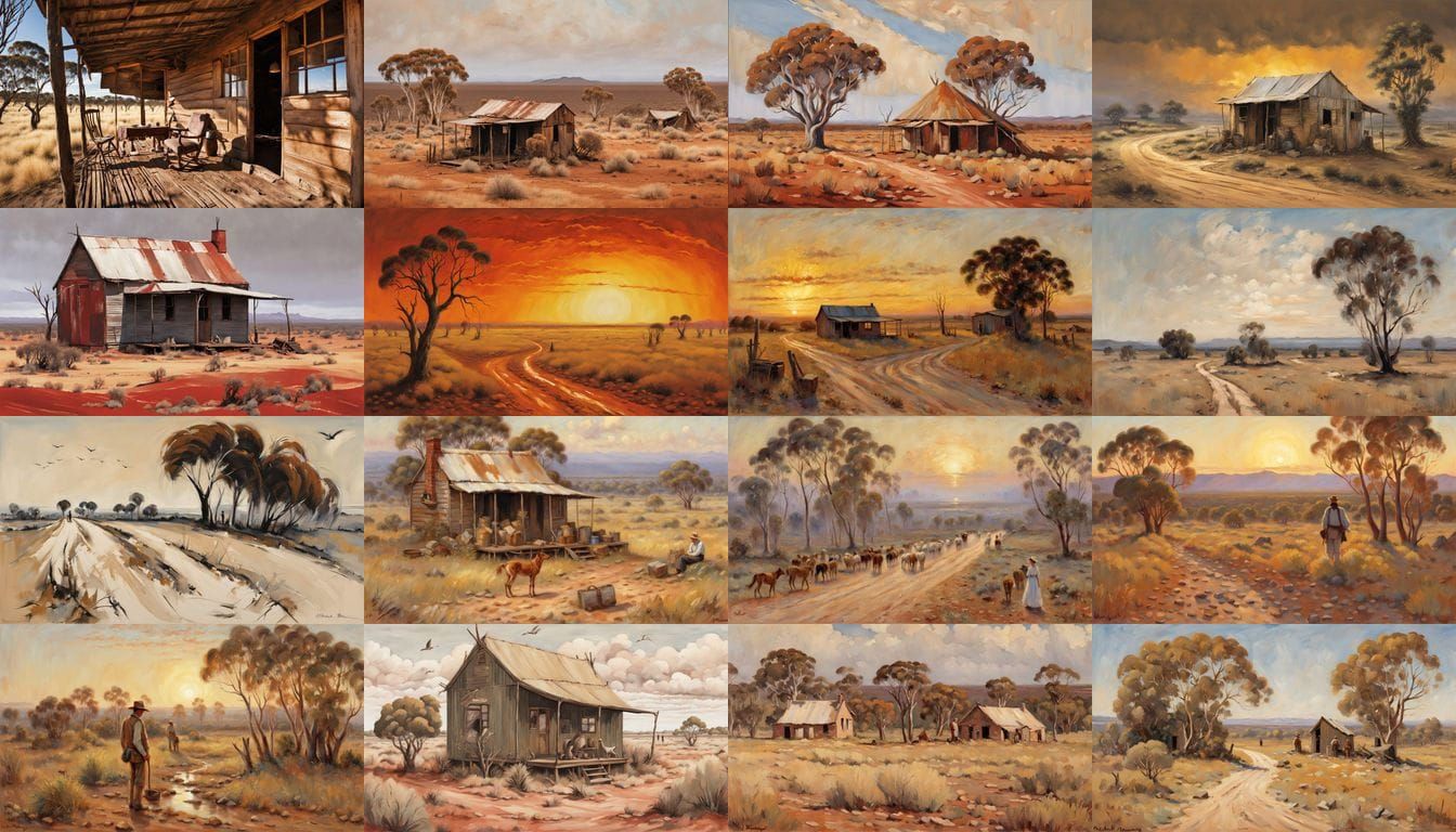 Australian Outback Landscape in Watercolor Style