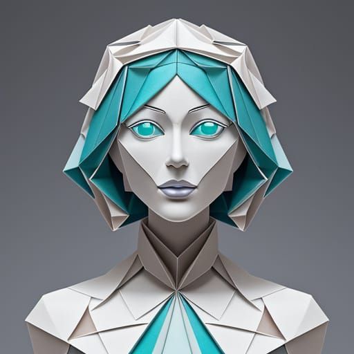 Surreal Paper Figure in Cathedral, Art Deco Style