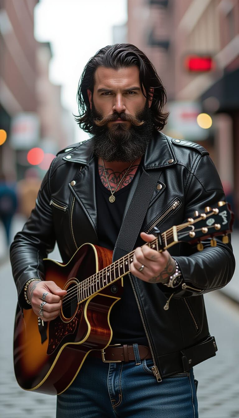 Gritty Street Musician in Cinematic Style