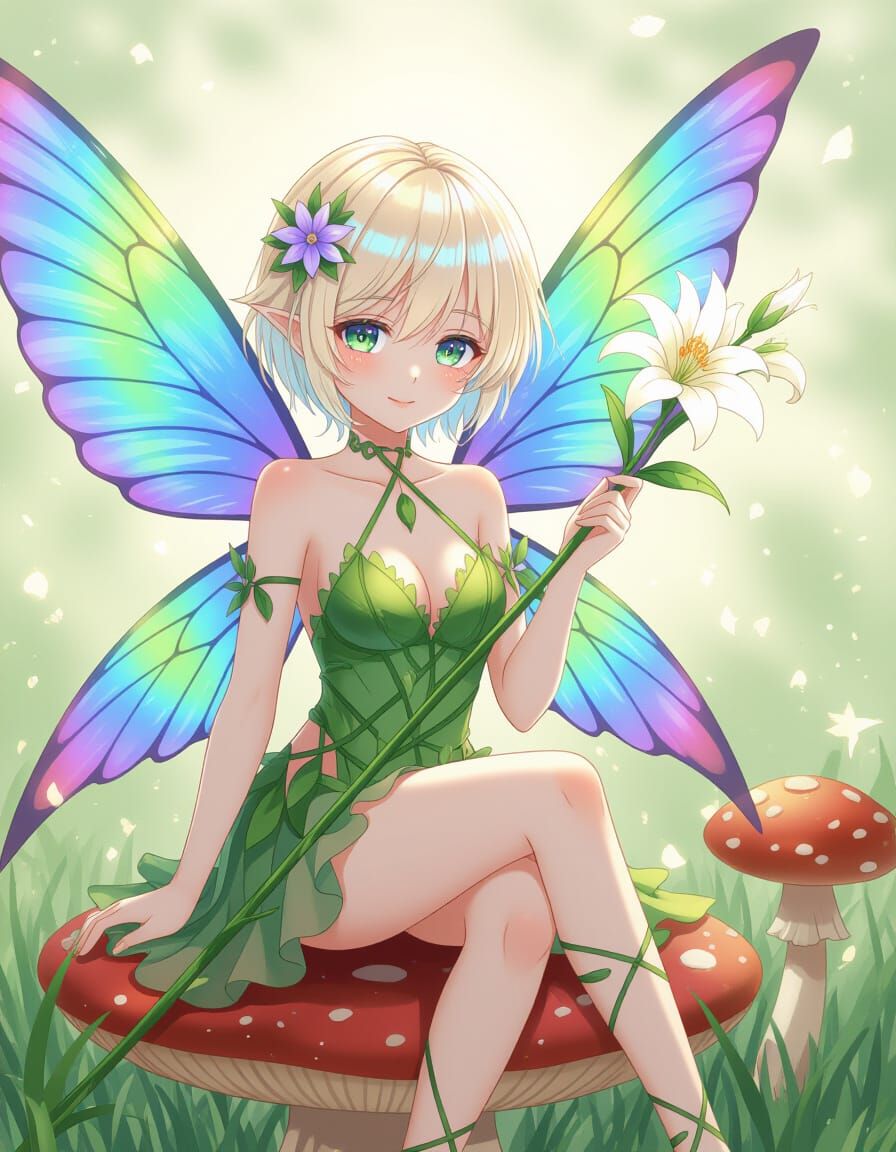Platinum Pixie with Flower Staff in Anime Style