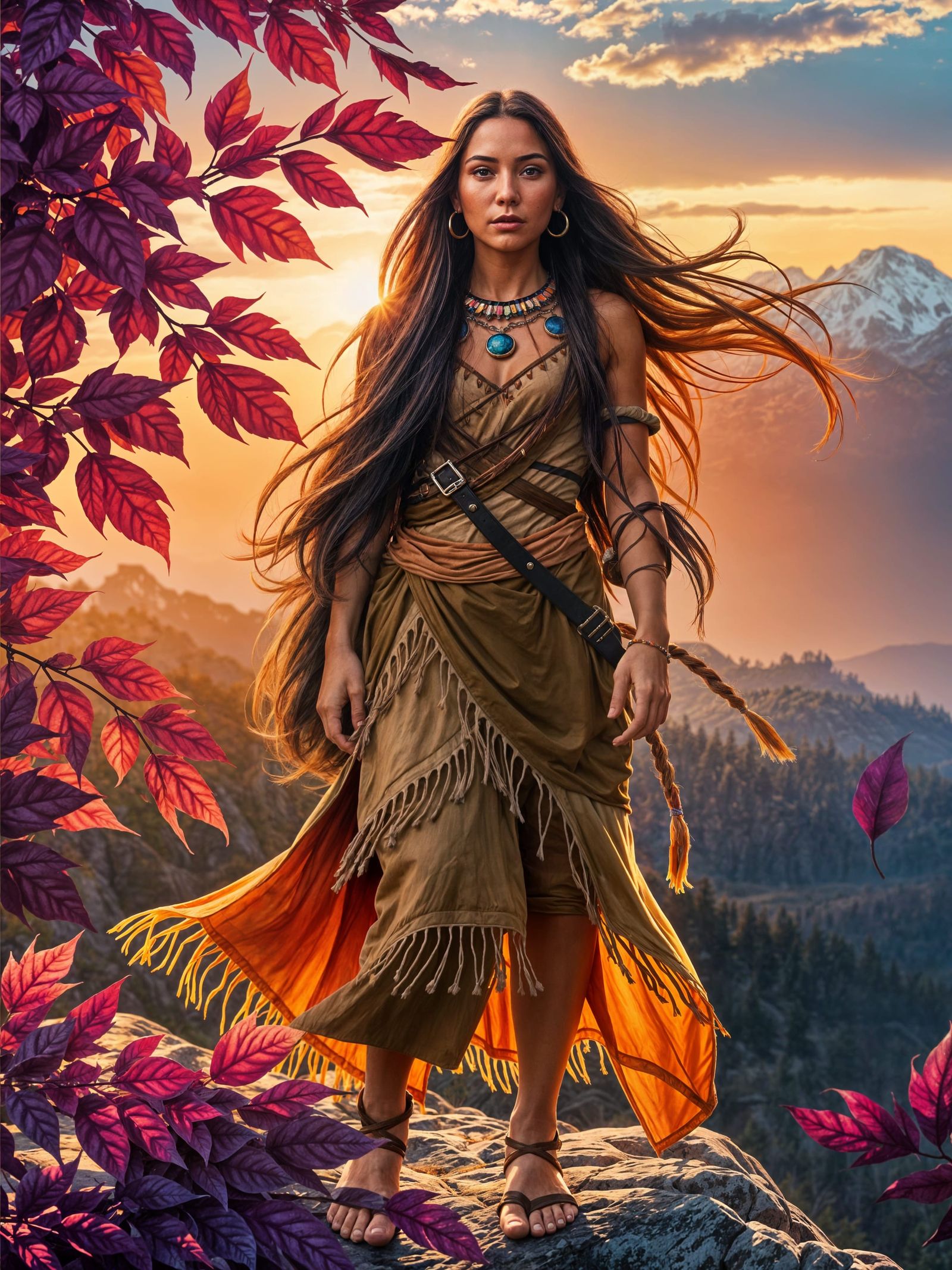 Pocahontas Amidst Colorful Mountain Landscape