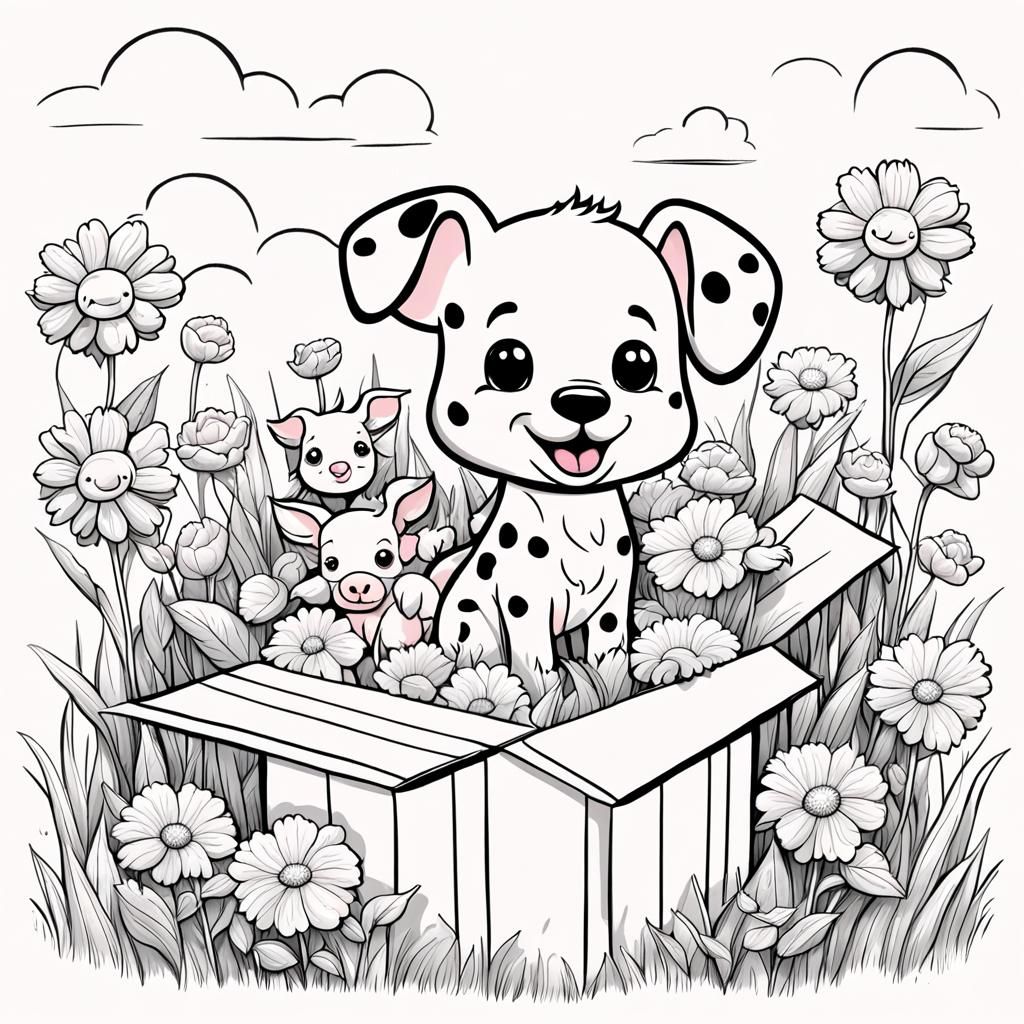 Cute Dalmatian Puppy and Piglet Coloring Page