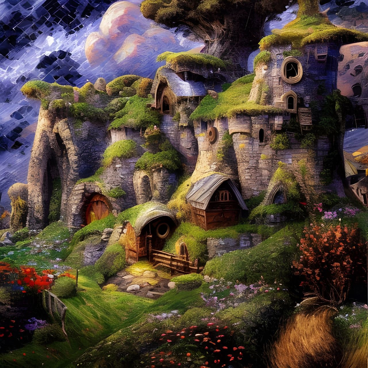 Tower of Hobbit Homes in Expressionist Style
