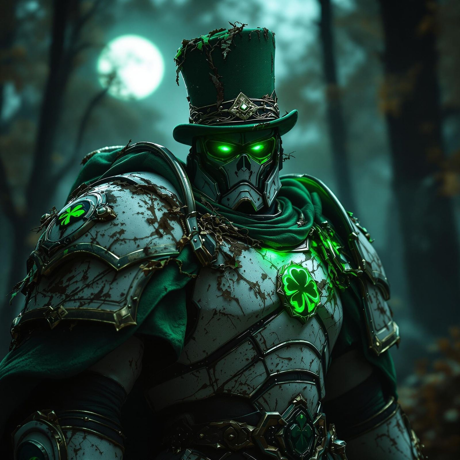 Green Warhammer Space Marine with Clover Emblem in Cinematic...