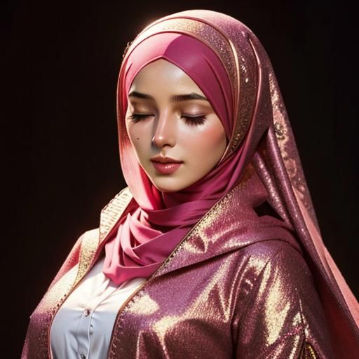 Cute Hijabi Woman Portrait with Ornamental Background