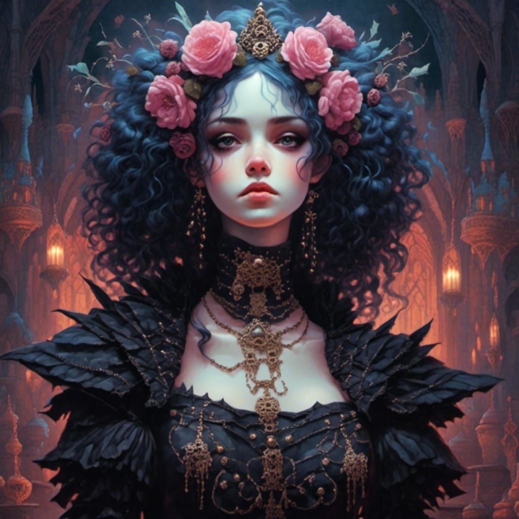 Gothic Nouveau Rococo Scene with Eldritch Horror Elements