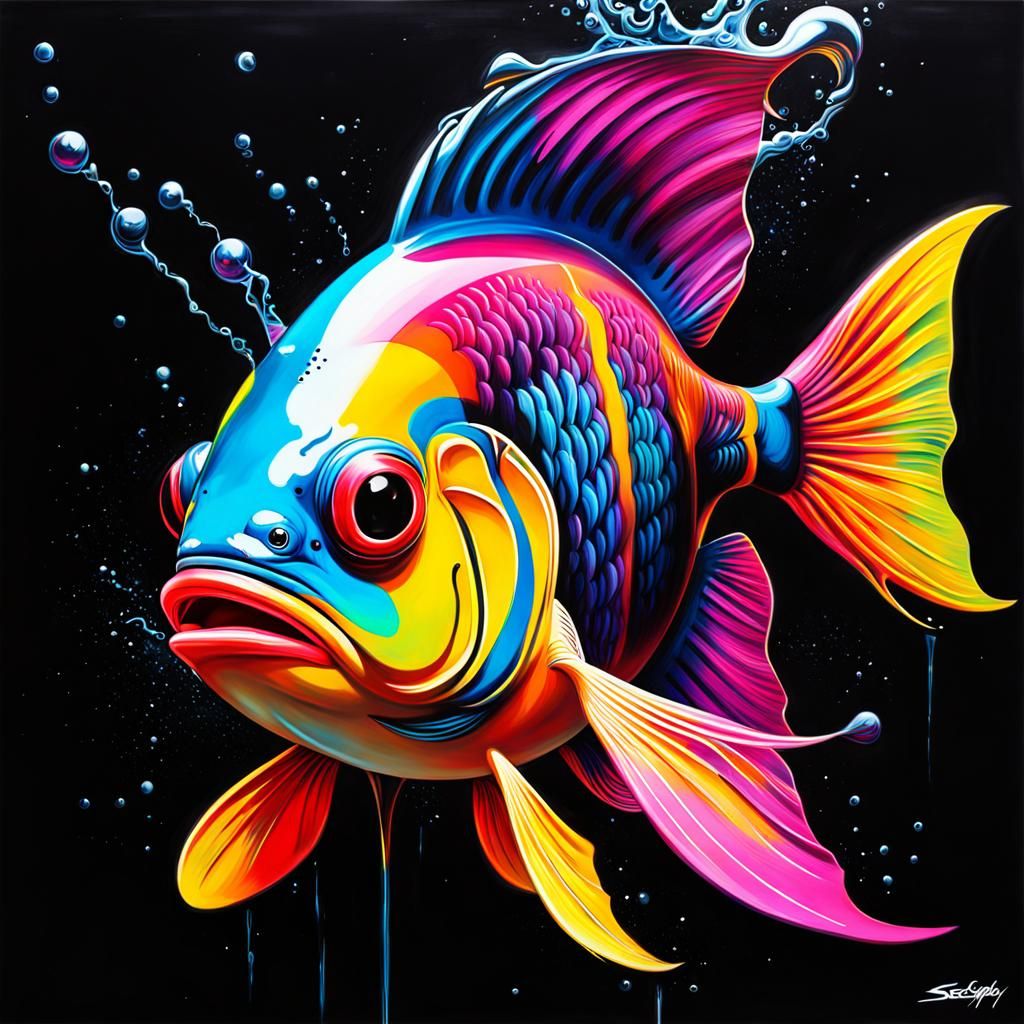 Neon Fish in Graffiti Street Art Style