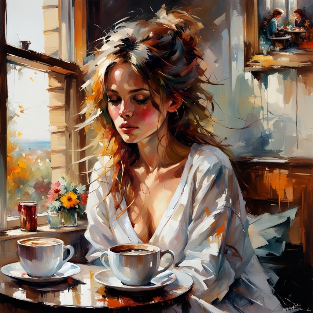 Morning Coffee: Impressionist Digital Portrait