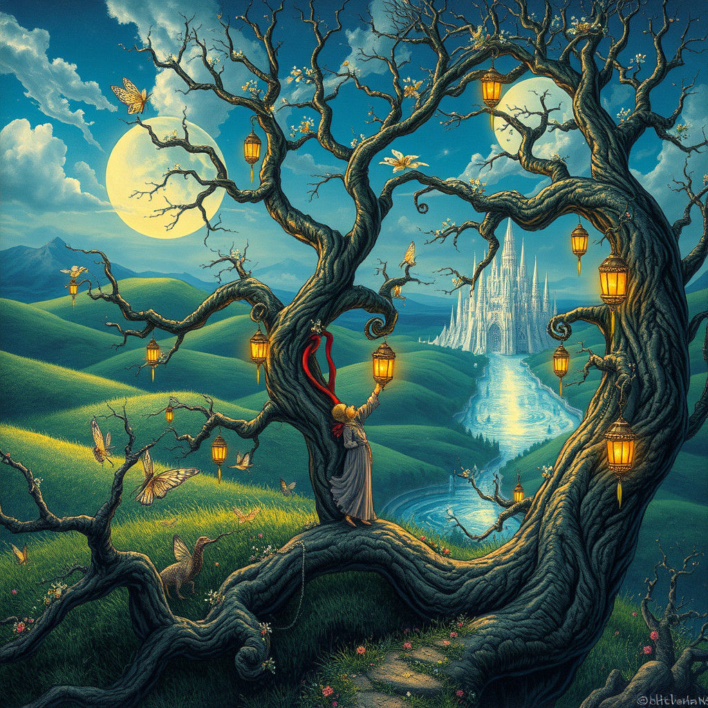 Enchanted Lantern Tree in a Mystical Realm