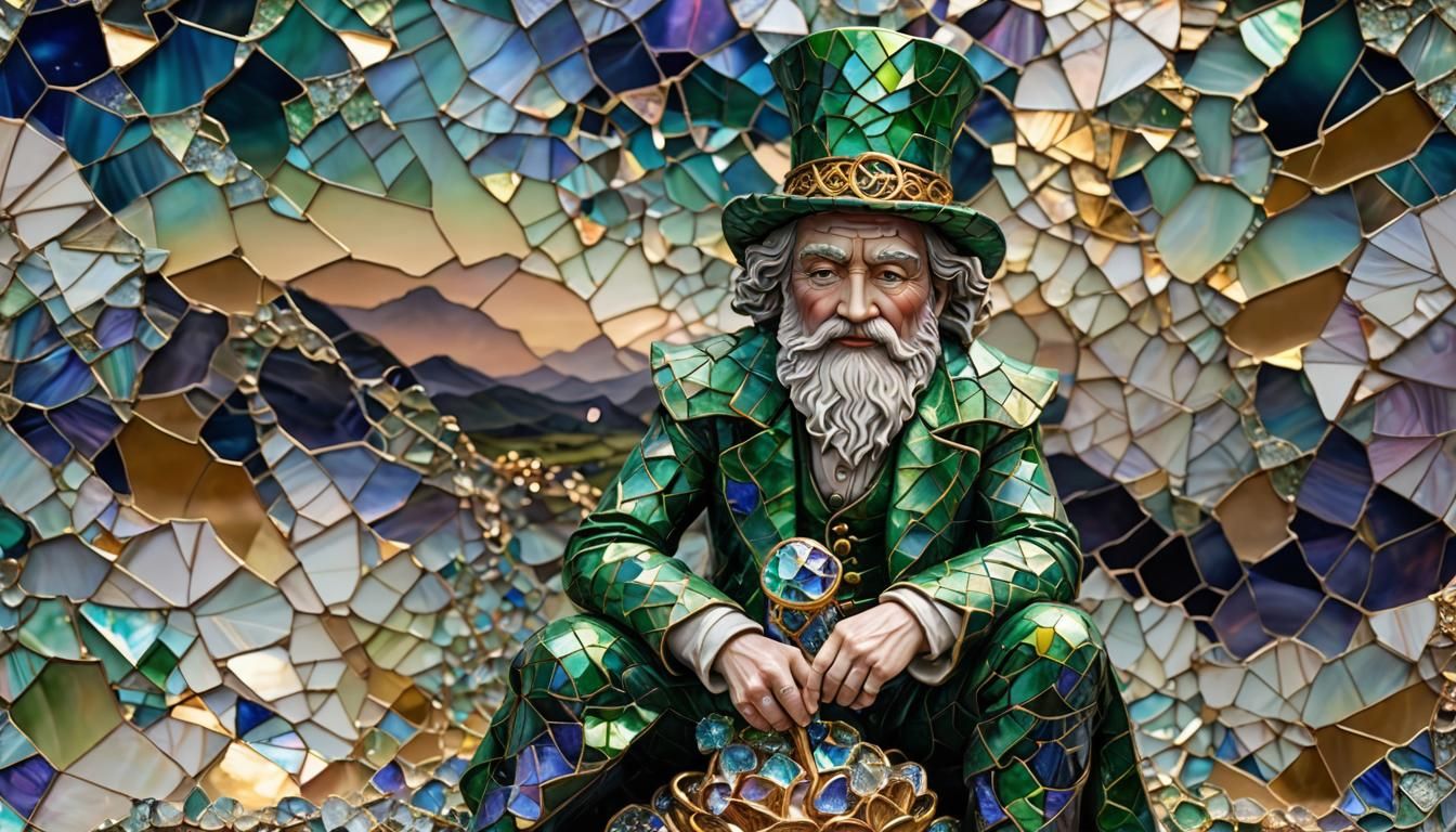 Kintsugi Leprechaun with Iridescent Crystals in Celtic Irela...