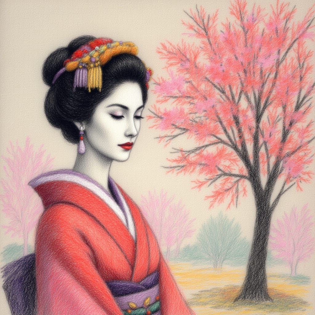 serene geisha and garden