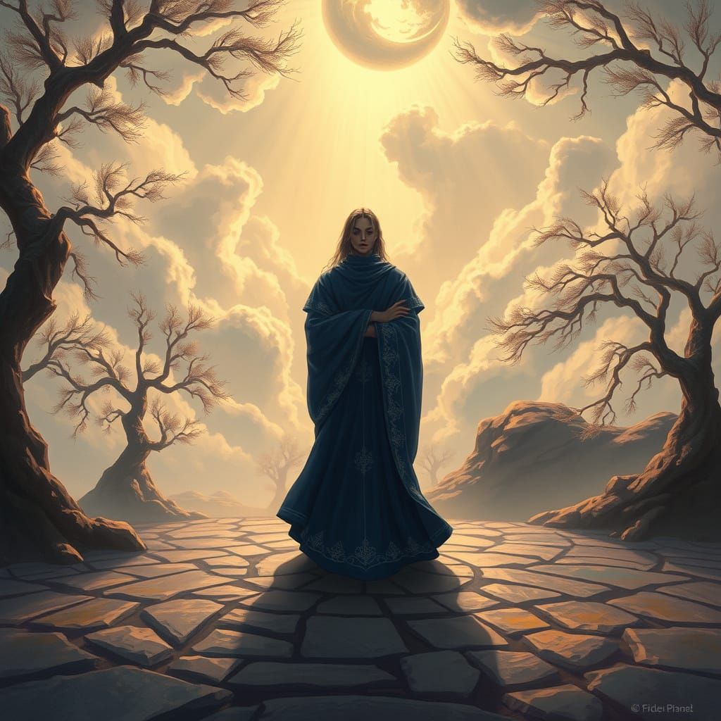 Serene Prophet in a Dreamlike Landscape
