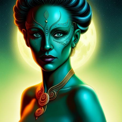 Sci-Fi Alien Woman Portrait in Art Nouveau Style