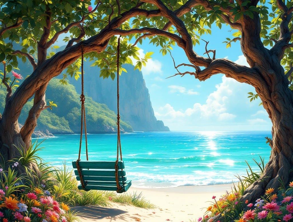 Cute Black Cat on a Nordic Forest Path to a Turquoise Beach