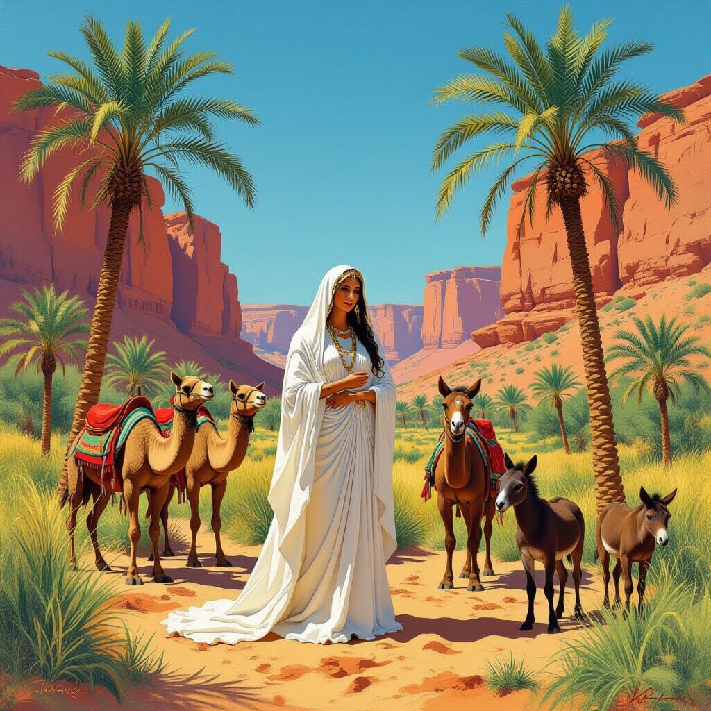 Oasis Goddess with Animals, Frazetta Style