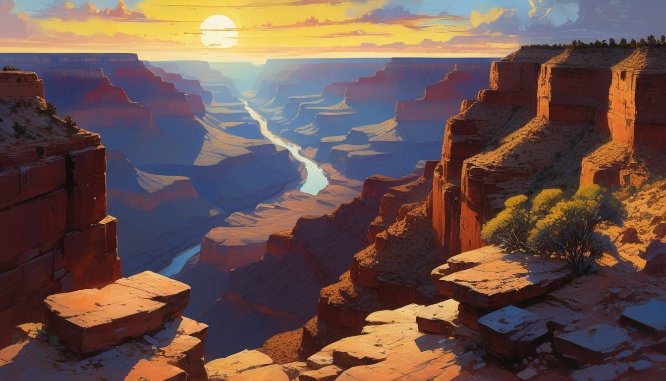 Grand Canyon Sunset Landscape in Atmospheric Art Style