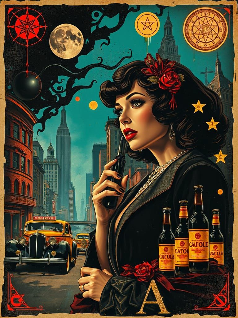 Woman and Al Capone in Noir Chicago Poster