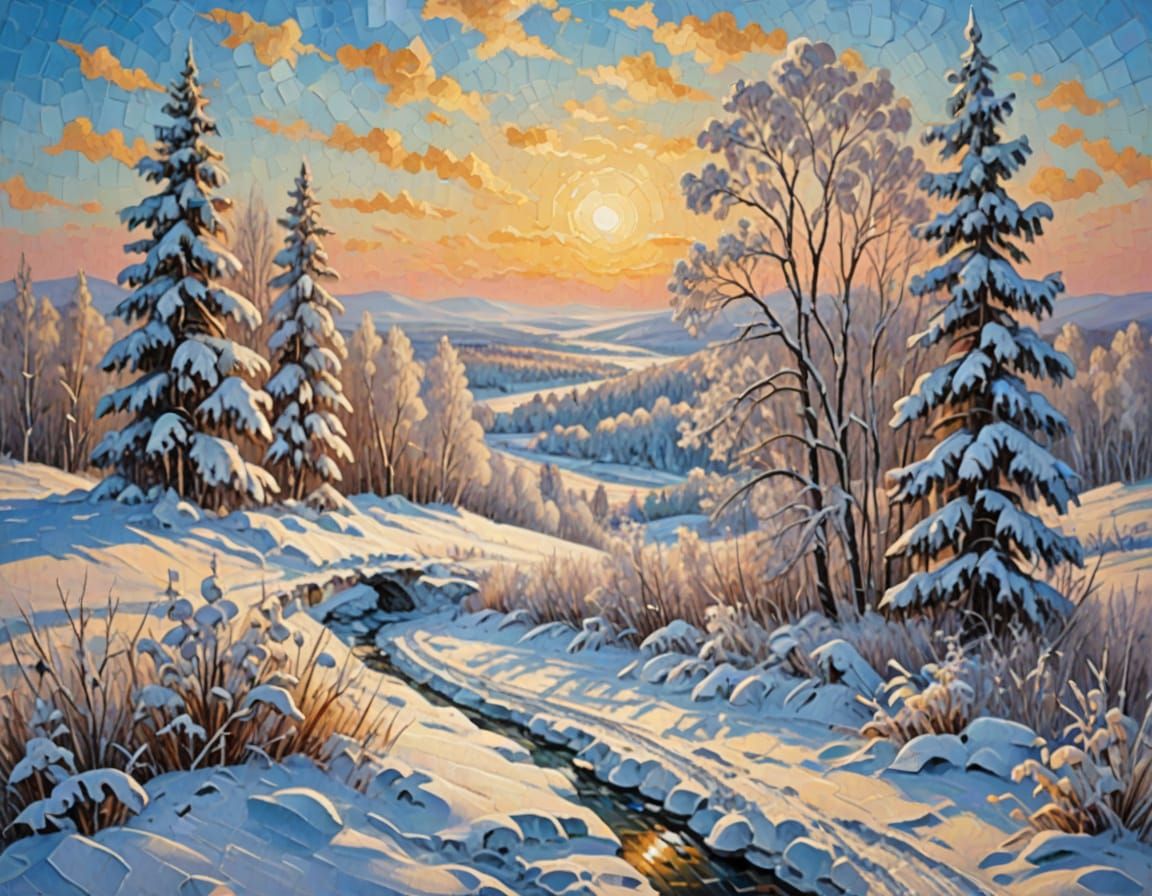 Russian Winter Landscape as Impasto Painting