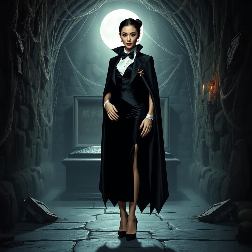 Elegant Vampire Countess in Dark Gothic Style