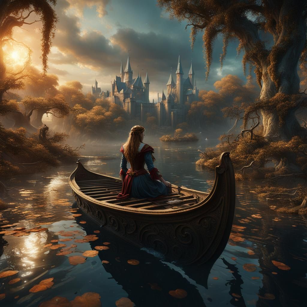 Lady of Shalott Rising: Detailed Matte Painting