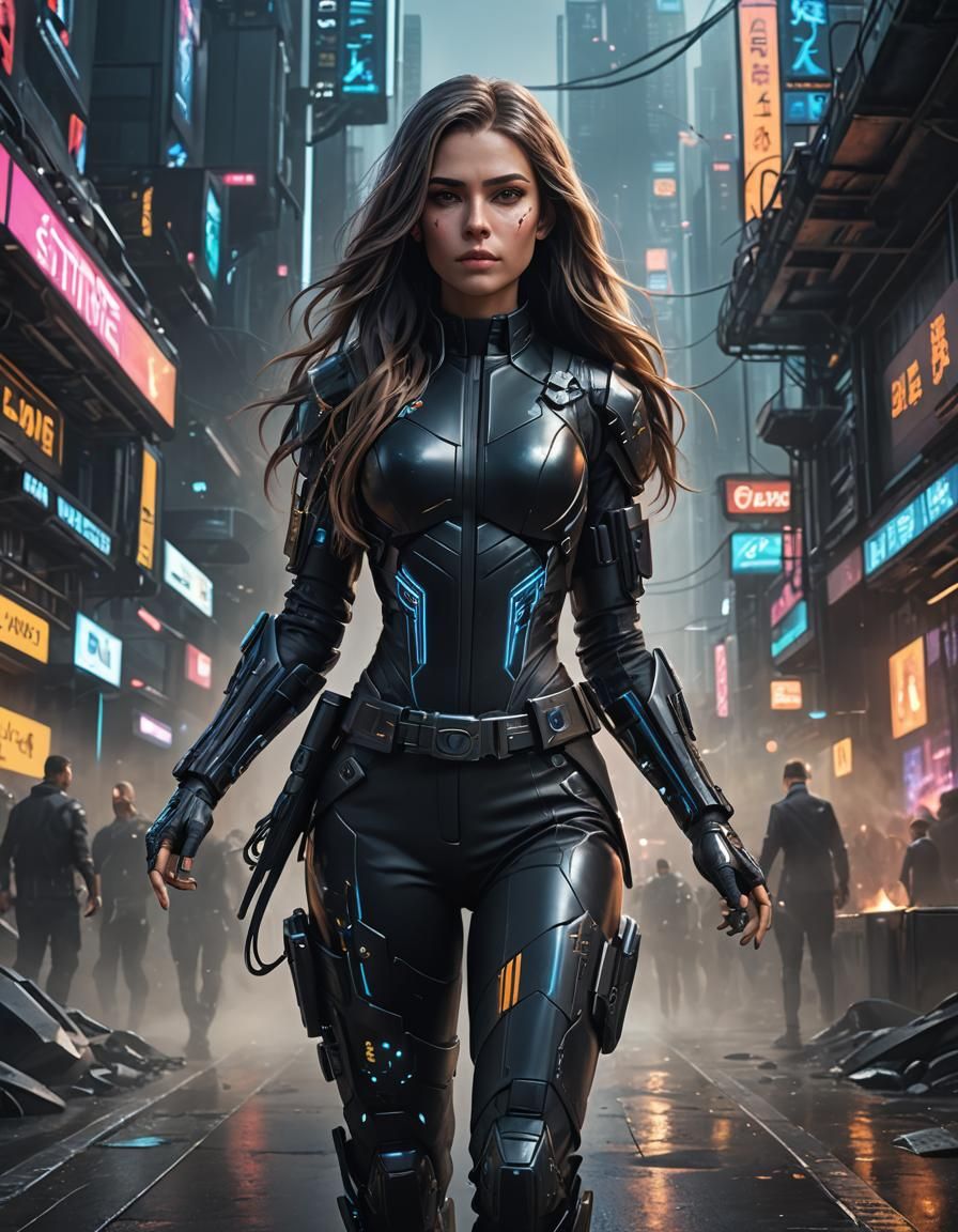 Female cyberpunk netrunner