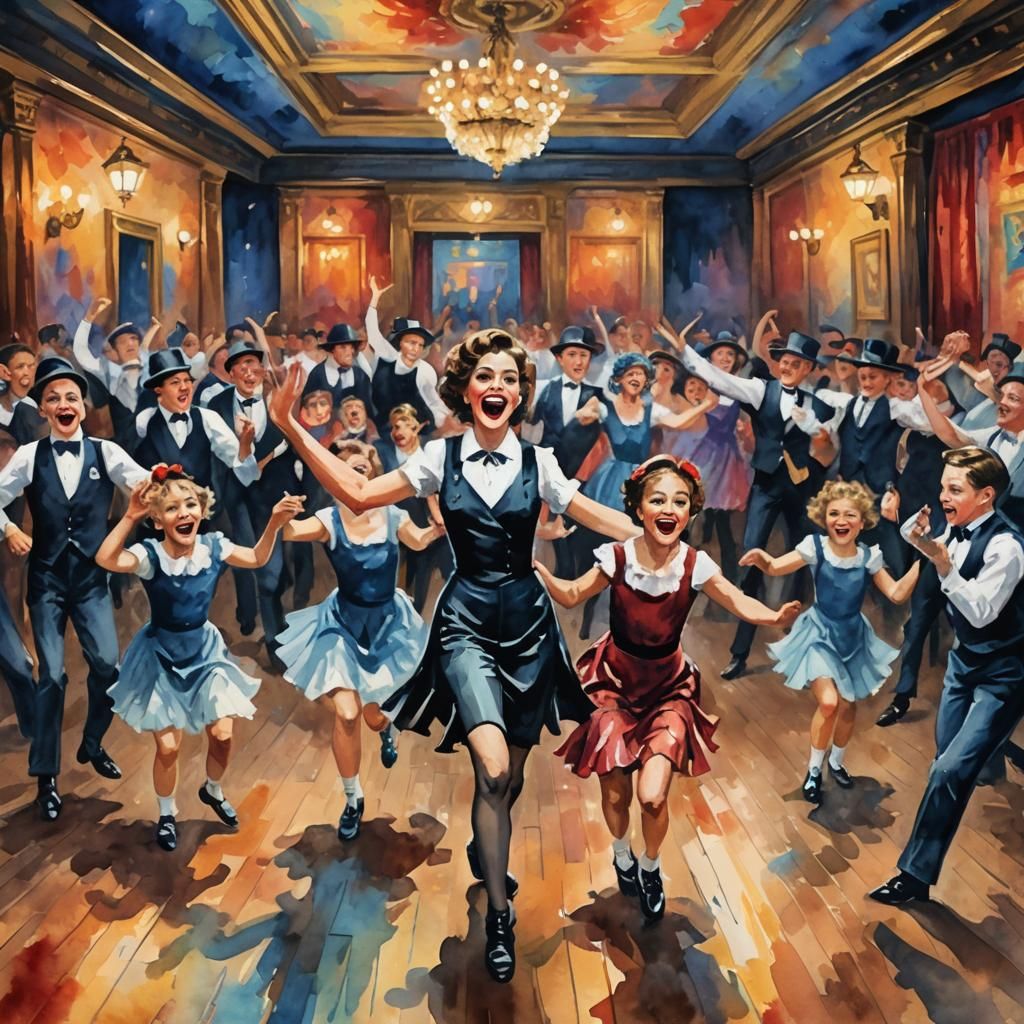 Children's Cabaret Performance in Gouache Style