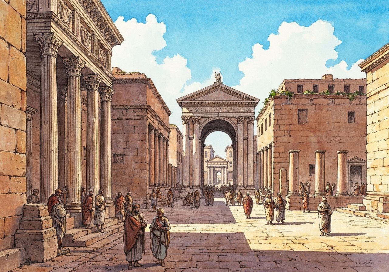 Ancient Roman Forum in Watercolour Style