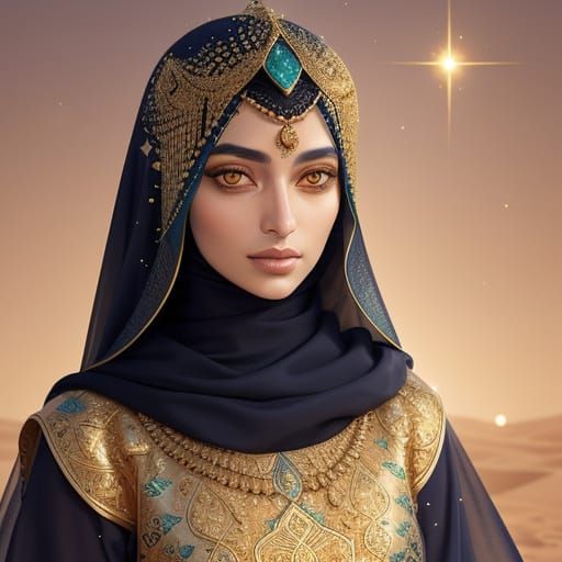 Ethereal Portrait of Arab Woman with Amber Eyes