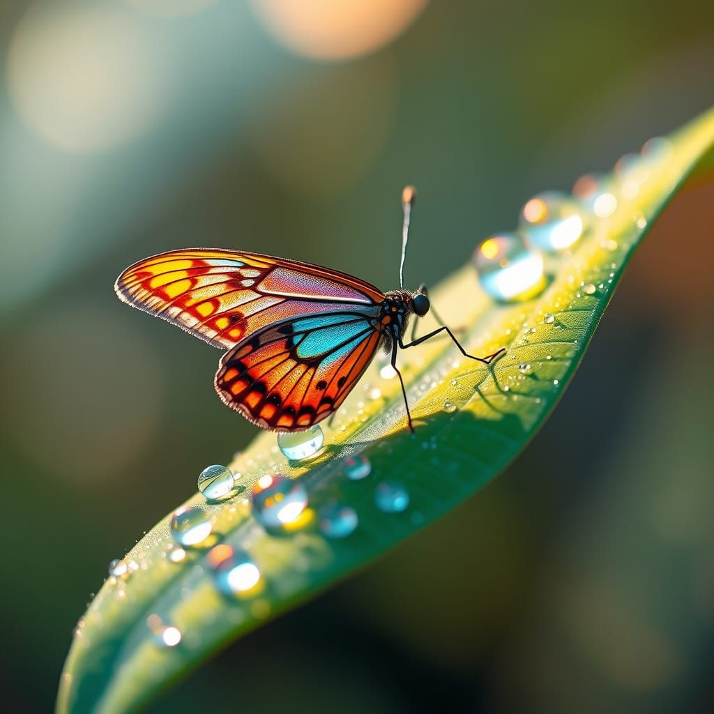 Luminous Butterfly Unfurls on Emerald Leaf