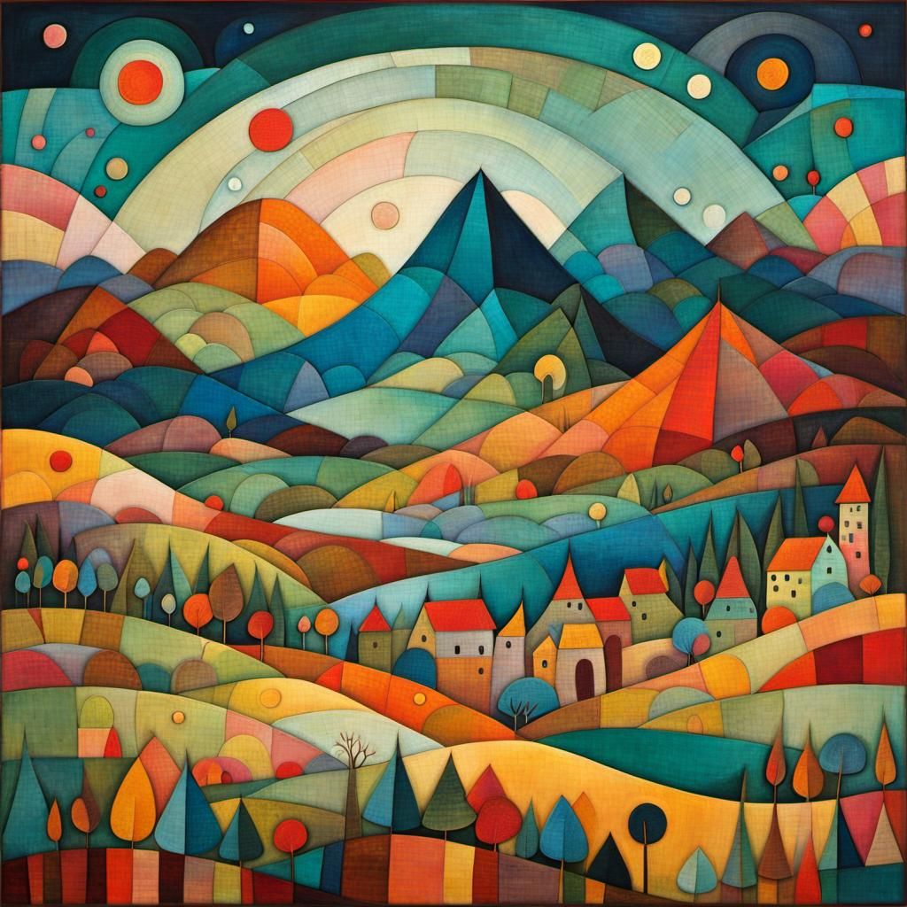 Colorful Mountain Landscape Inspired by Surrealism