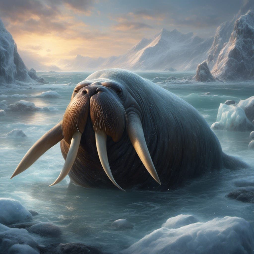 Pacific Walrus on Icy Shore at Dawn