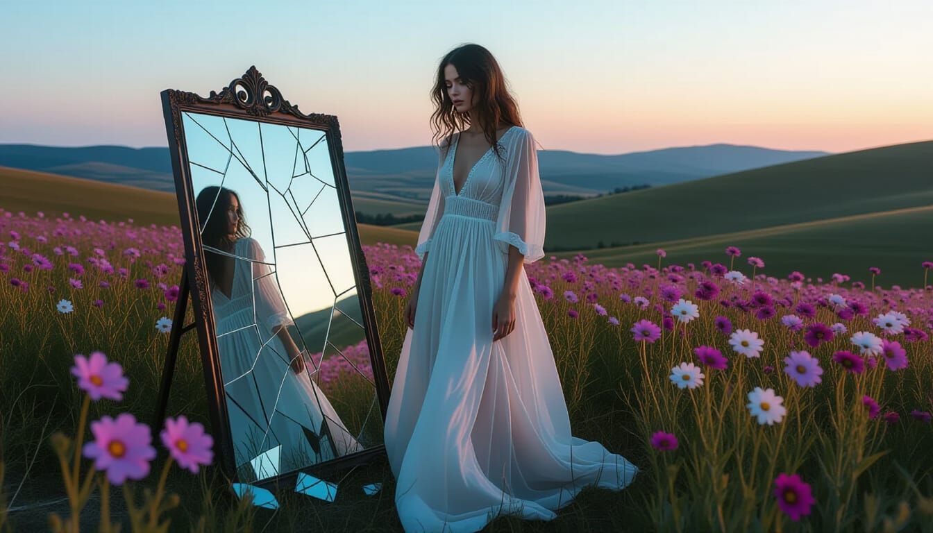 (Dreamlike:1.5) photo of a woman, with a translucent dress, ...