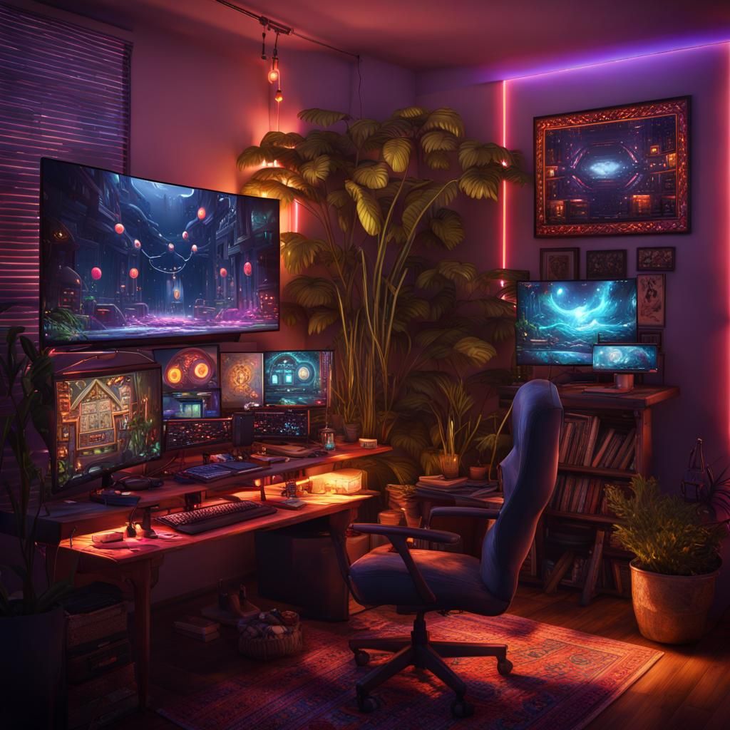 Hi-Tech Boho Gaming Room in Dynamic Lighting