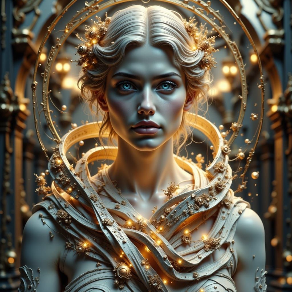 Venus Statue in Futuristic Museum, Hyperrealistic Style