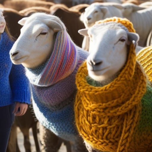 Sheep Flock in Rainbow Sweaters: Fine Art Photography