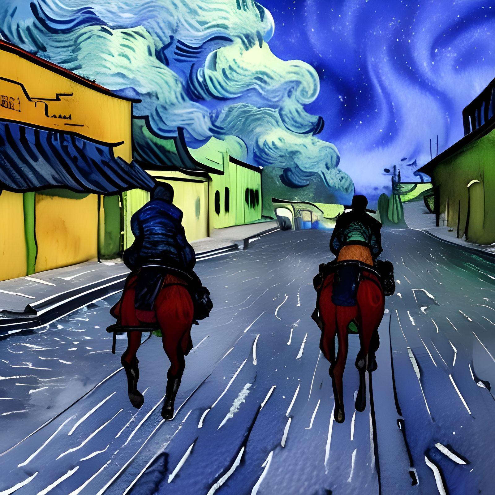 Riders Approaching: Watercolor Painting with Bokeh Effects