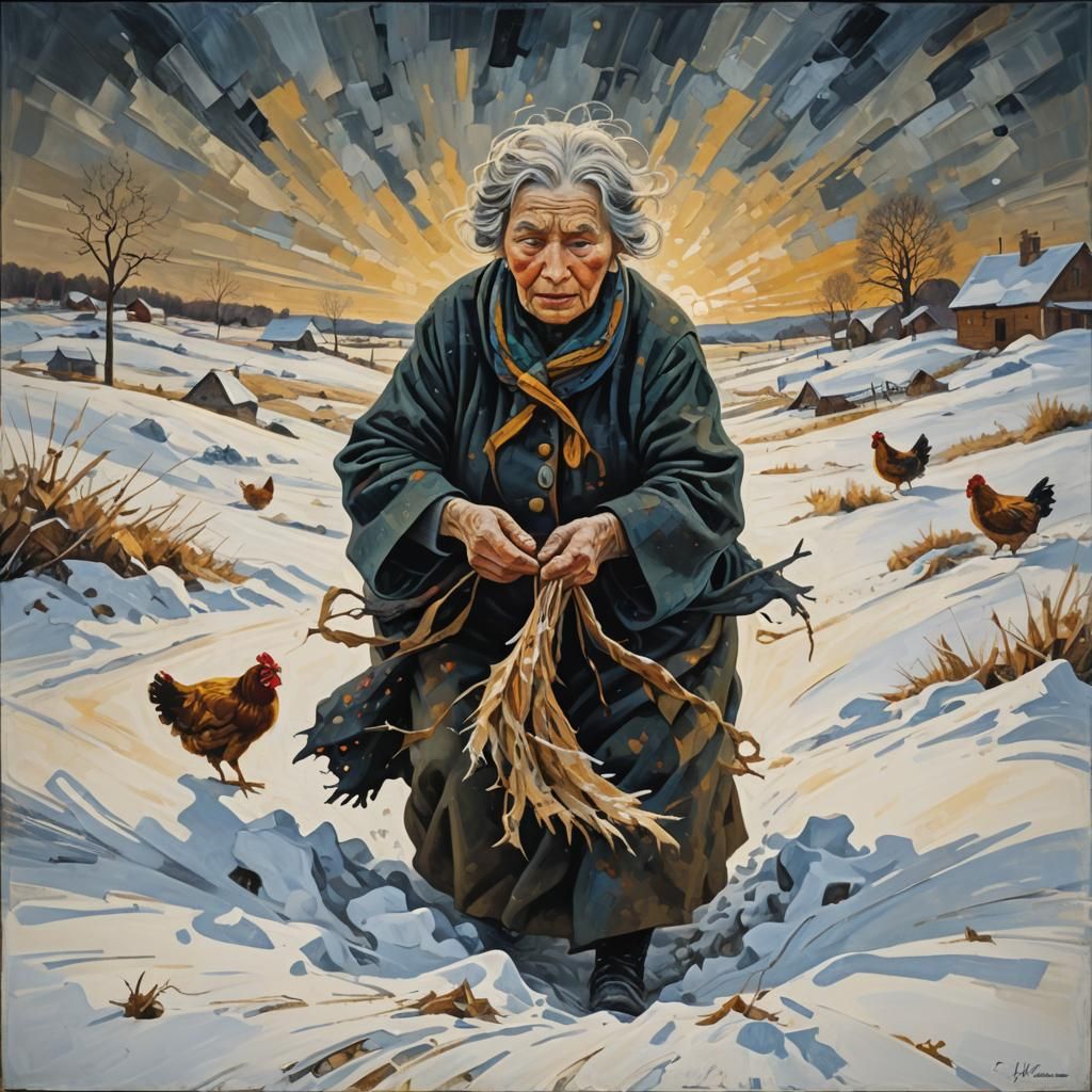 Old Woman in Blizzard: Surrealist Abstract Expressionism