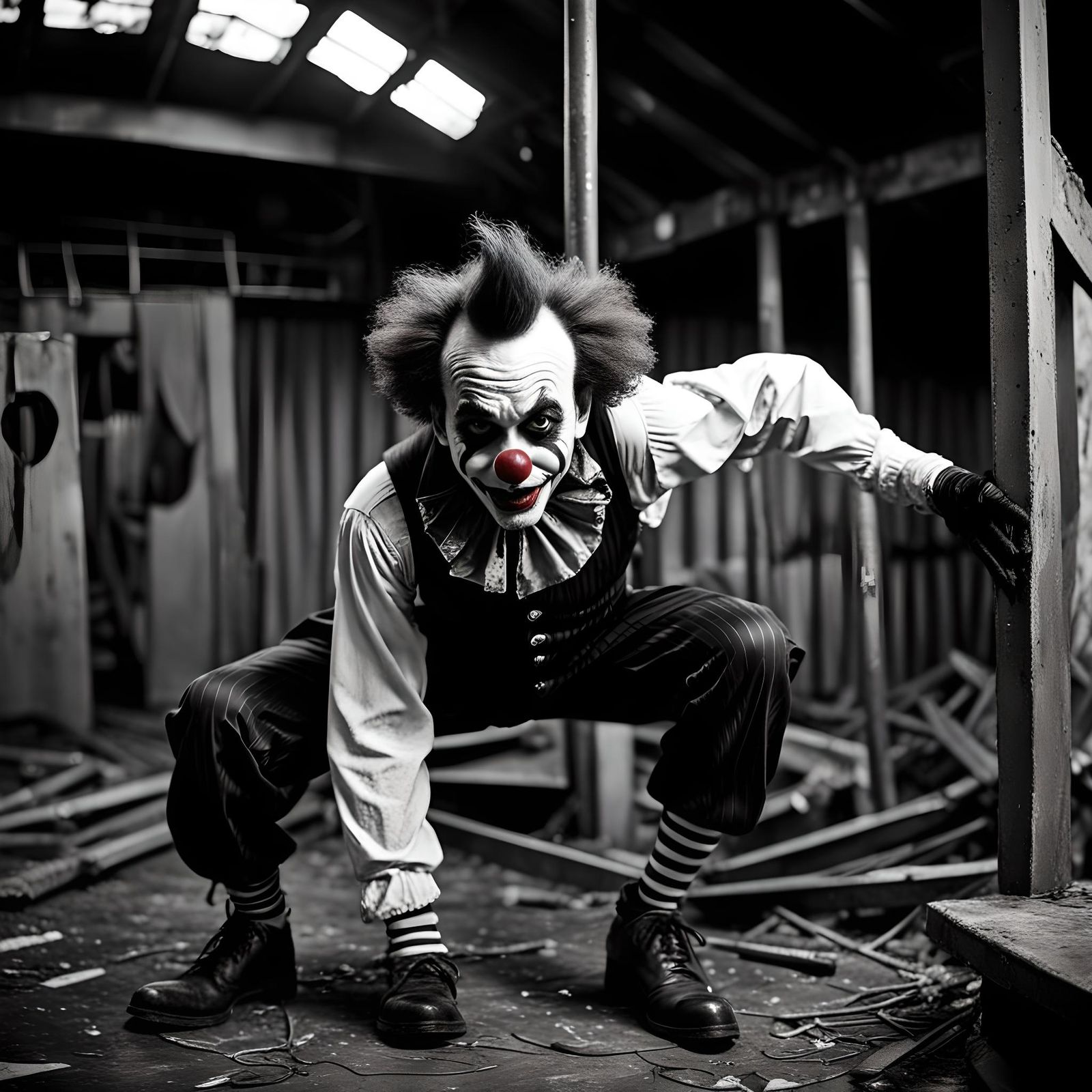 (Black and white photography:1.5) photo of a deranged and ee...