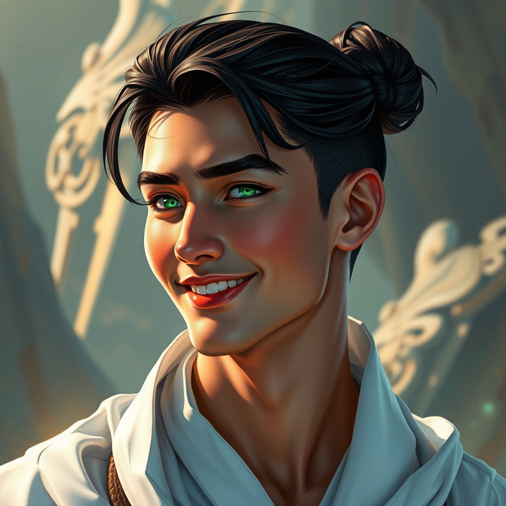 Smiling Man with Emerald Eyes, Fantasy Concept Art