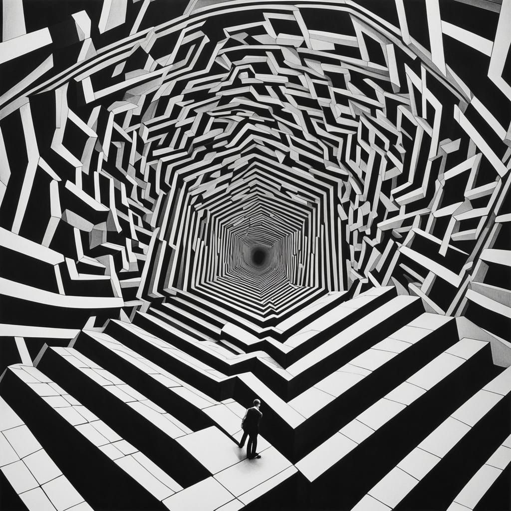Mesmerizing Optical Illusion Staircase in Op Art Style