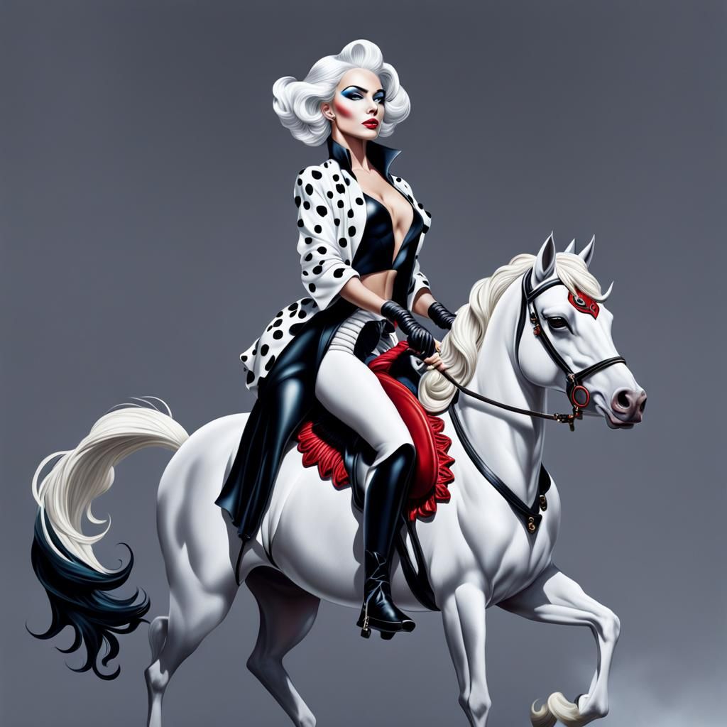 Cruella de Vil Rides Centaur in Disneyland: Hyperrealistic A...